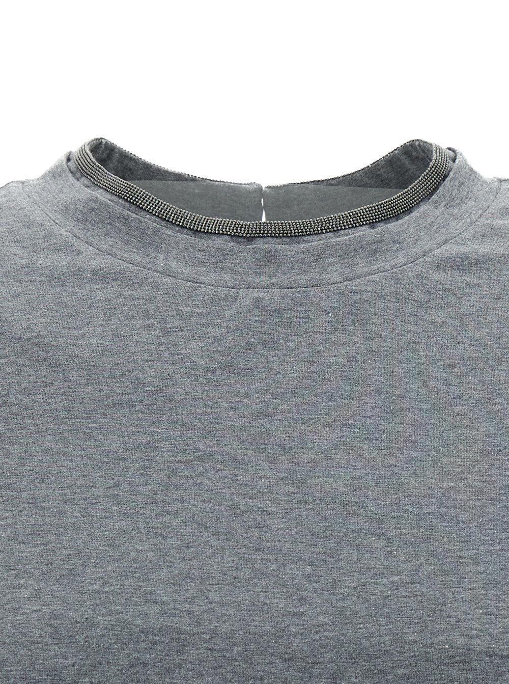 Grey Crewn Neck T-Shirt With Pearls Stretch Cotton Woman Elastane Tshirts And Polo Shirts
