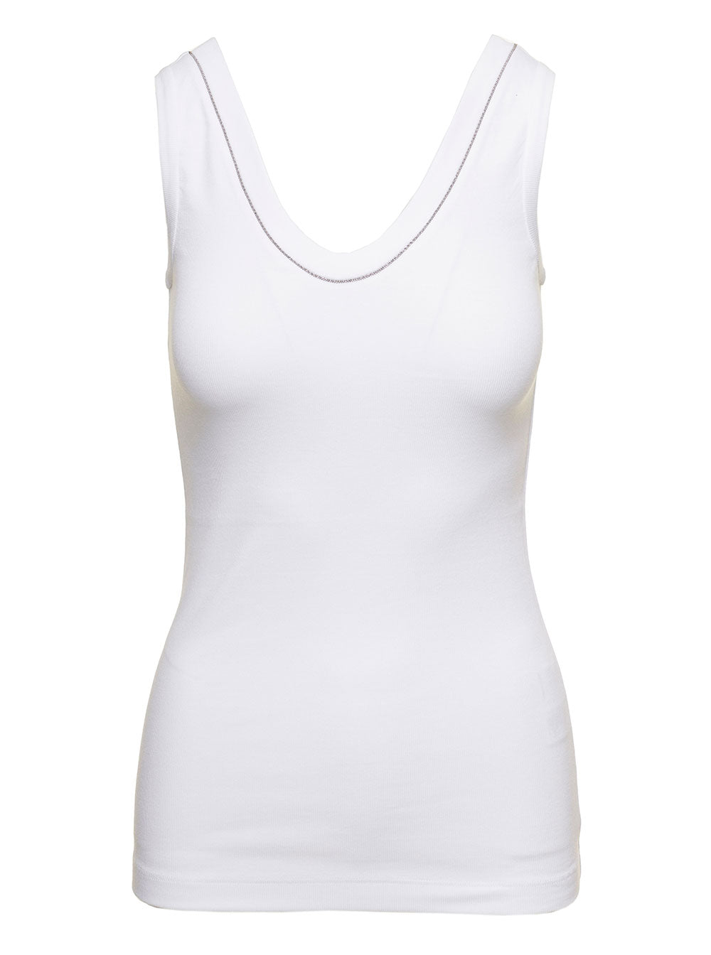White Tank Top With Monile Detail Cotton Woman Brunello Cucinelli Elastane