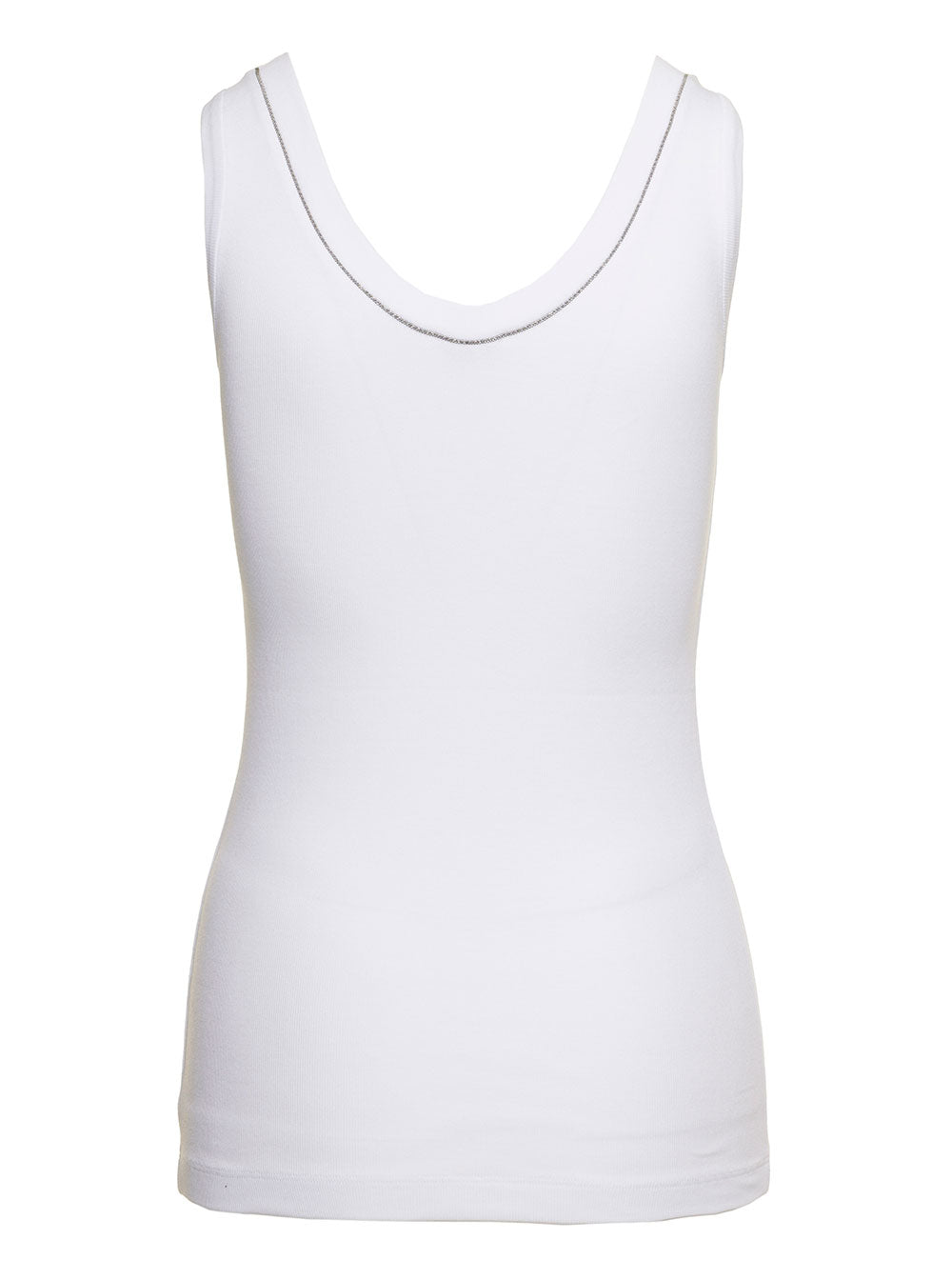White Tank Top With Monile Detail Cotton Woman Brunello Cucinelli Elastane