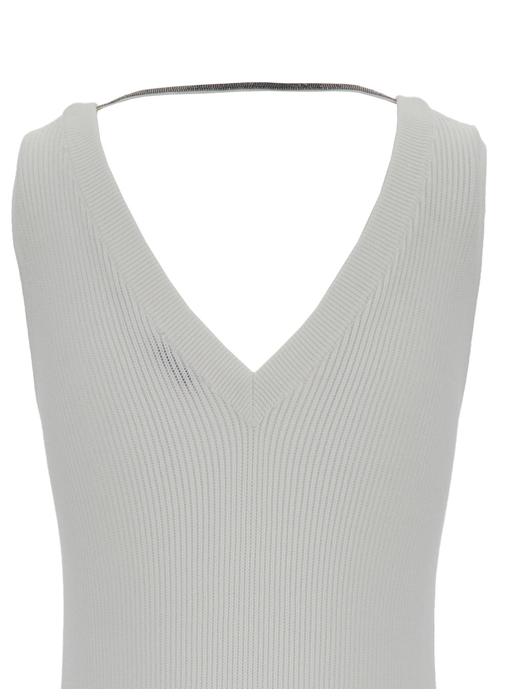 Maxi Ribbed White Dress With V Neckline Cotton Woman