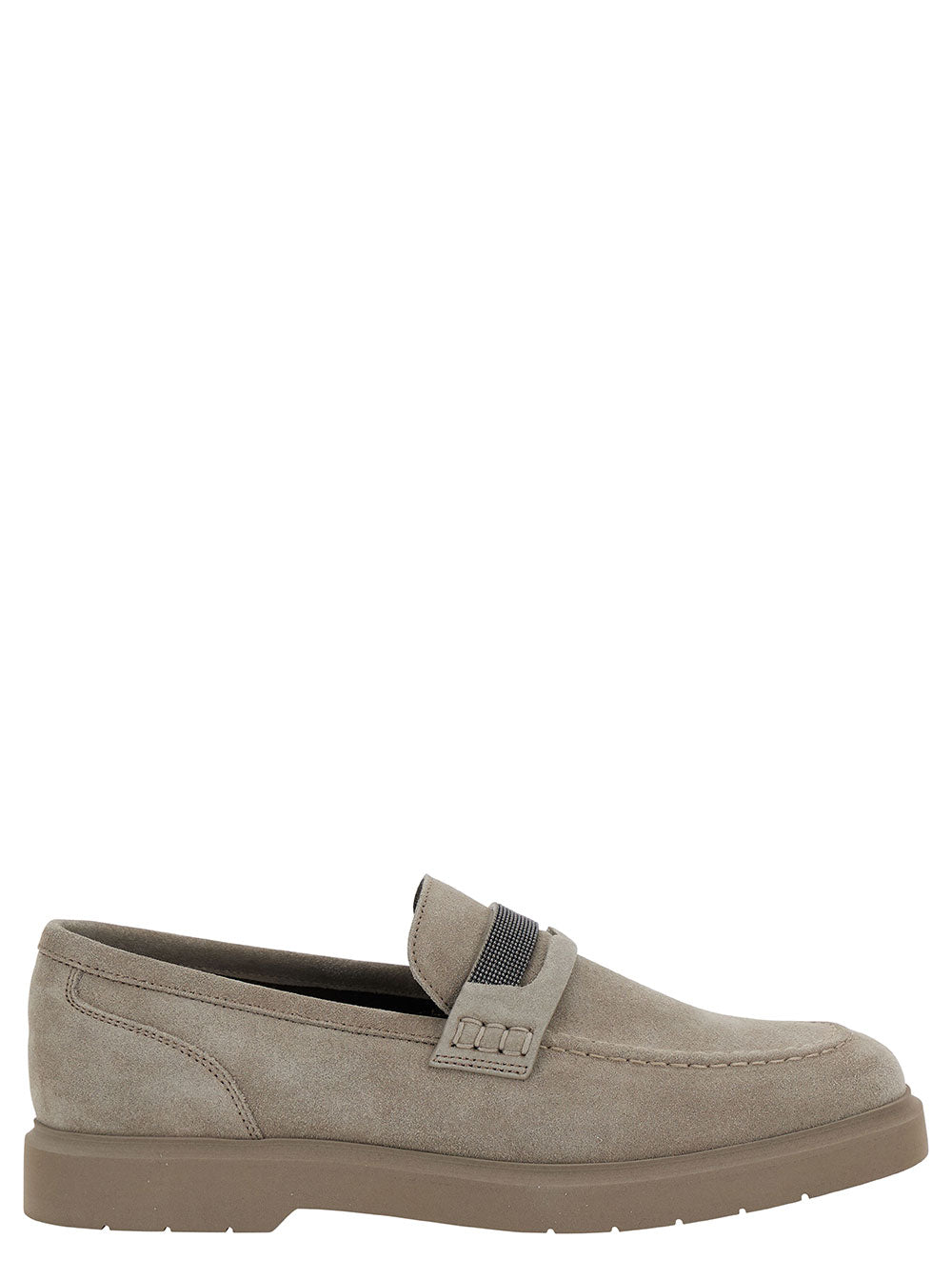 Grey Loafers With Monile Detail Suede Woman Calf
