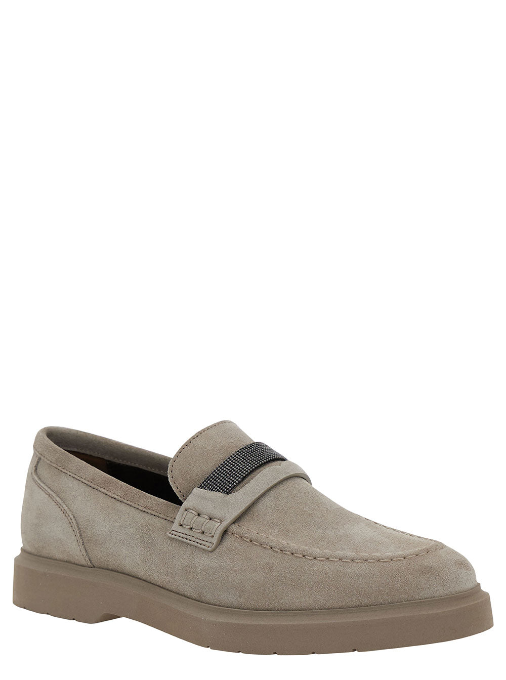 Grey Loafers With Monile Detail Suede Woman Calf