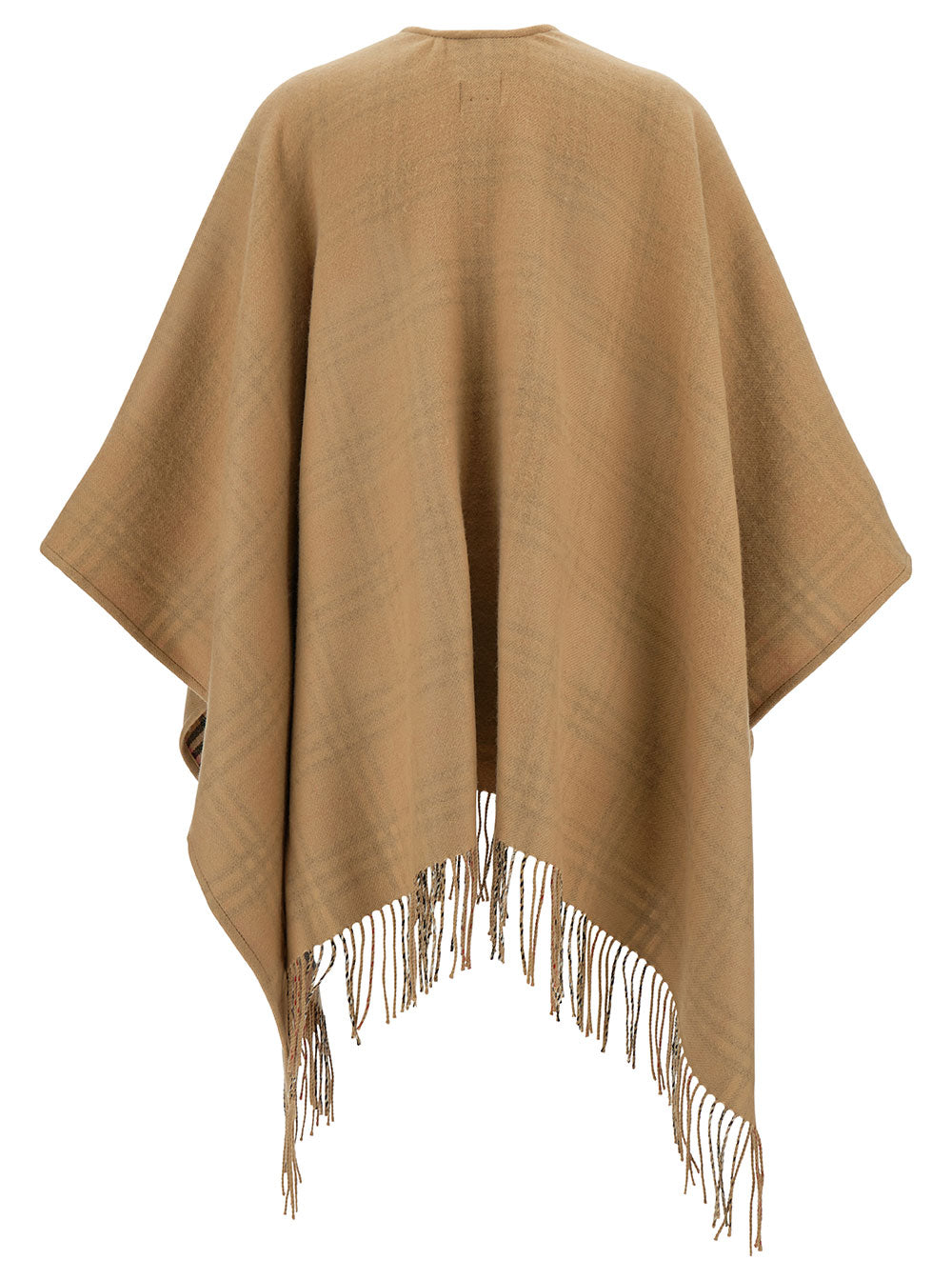 Beige Reversible Cape With Vintage Check Motif Wool Woman