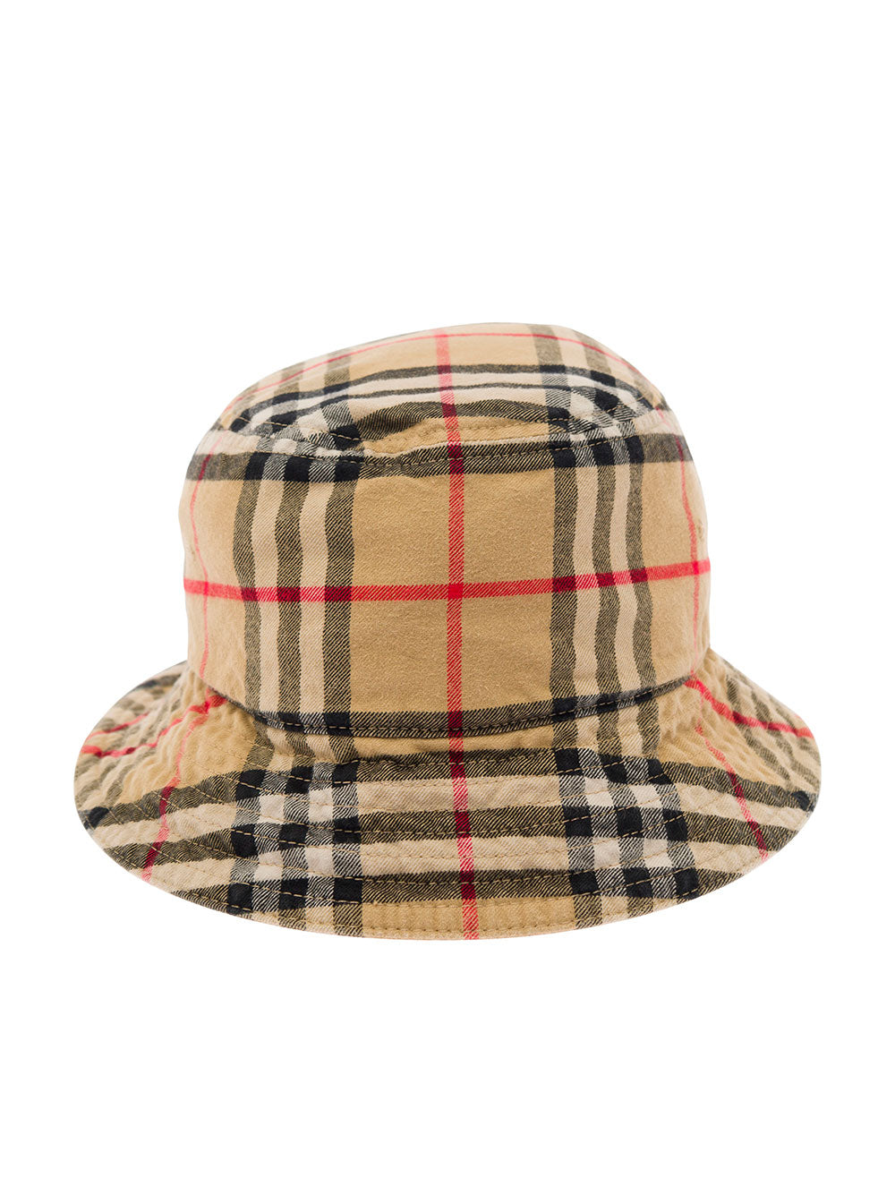 Beige Bucket Hat With Check Motif Cotton Man And Gloves