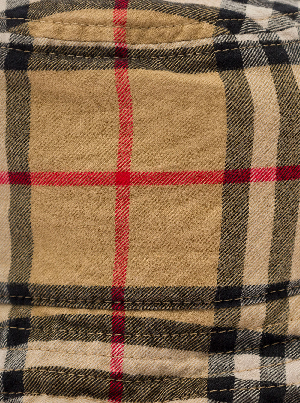 Beige Bucket Hat With Check Motif Cotton Man And Gloves