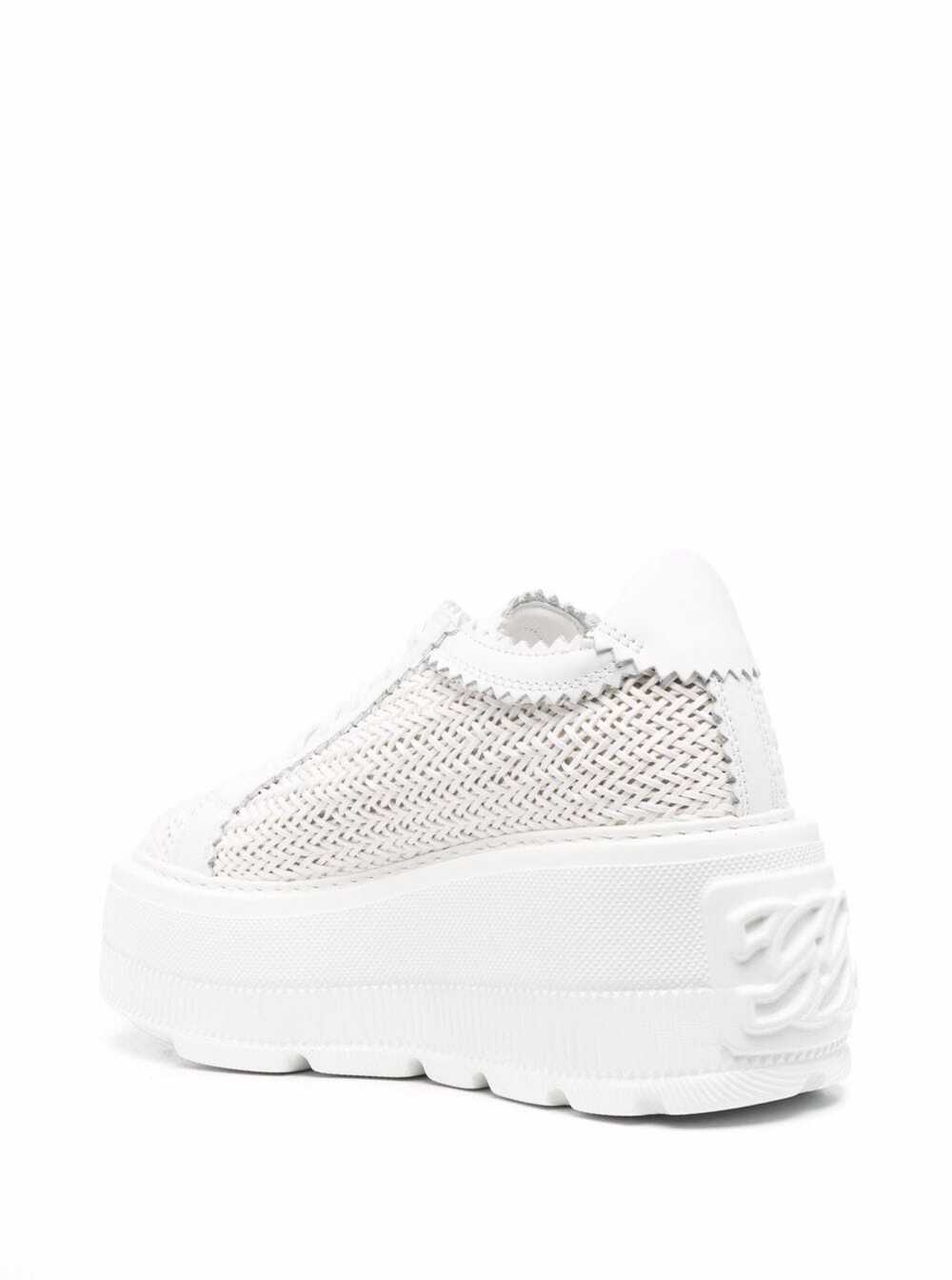White Platform Sneakers Interwoven Design Polyurethane Woman Calf