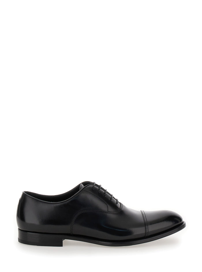 Black Oxford Shoes Leather Man Calf Lace