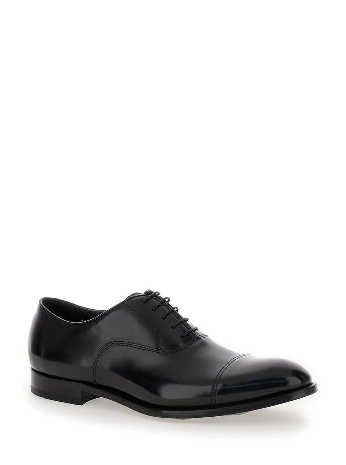 Black Oxford Shoes Leather Man Calf Lace