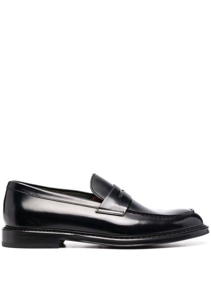 Black Slip-On Loafers With Round Toe Patent Leather Man Calf