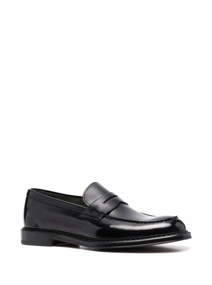 Black Slip-On Loafers With Round Toe Patent Leather Man Calf