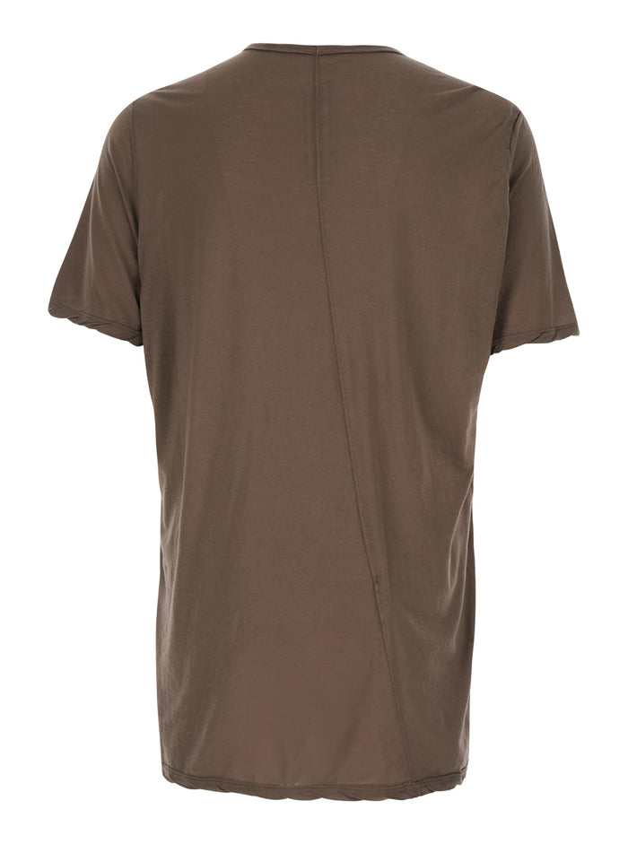 Dark Beige Crewneck T-Shirt With Oversized Band Cotton Man Brown Tshirts And Polo Shirts