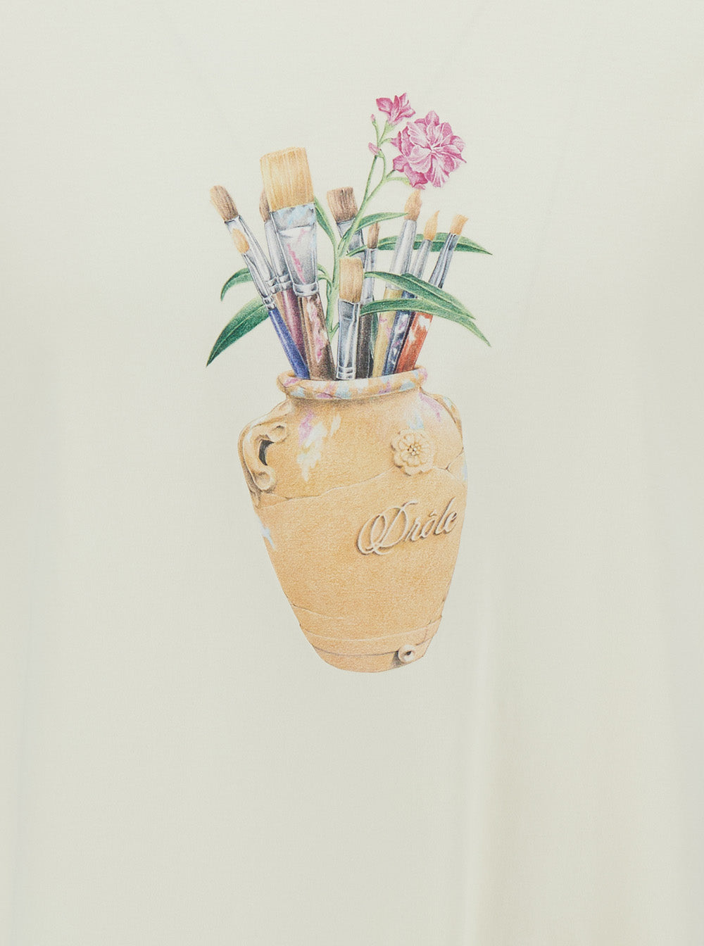 White Crewneck T-Shirt With Pinceaux Print Cotton Man Tshirts And Polo Shirts