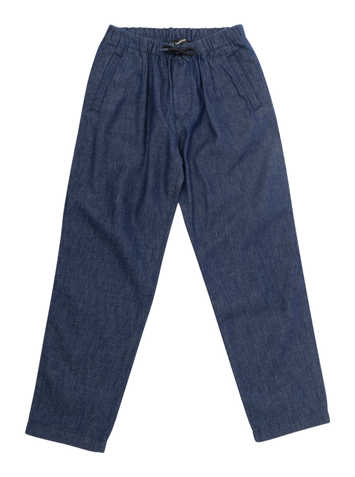 Blue Pants With Drawstring And Logo Embroidery Cotton Boy Blu Trousers