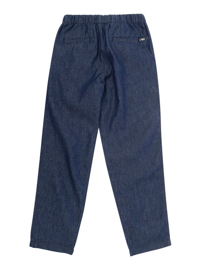 Blue Pants With Drawstring And Logo Embroidery Cotton Boy Blu Trousers