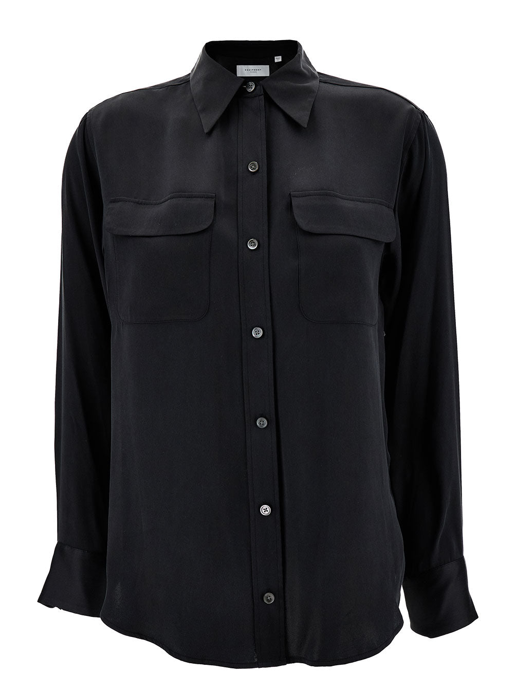 Signature Black Shirt With Two Patch Pockets Silk Woman And Blouses