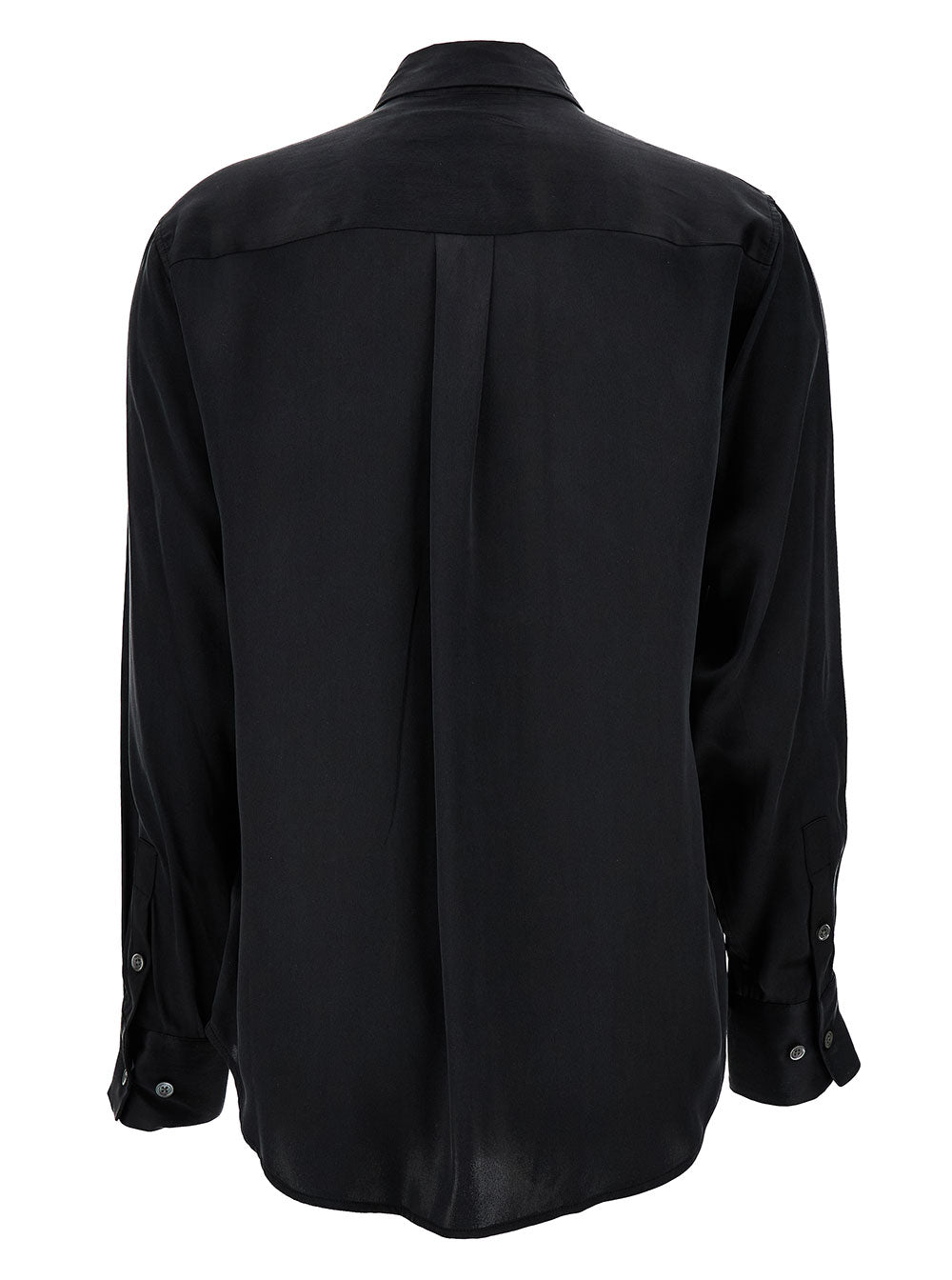 Signature Black Shirt With Two Patch Pockets Silk Woman And Blouses