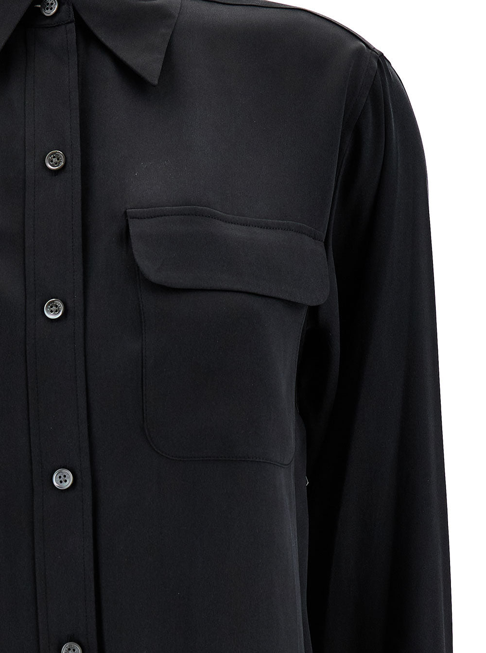 Signature Black Shirt With Two Patch Pockets Silk Woman And Blouses