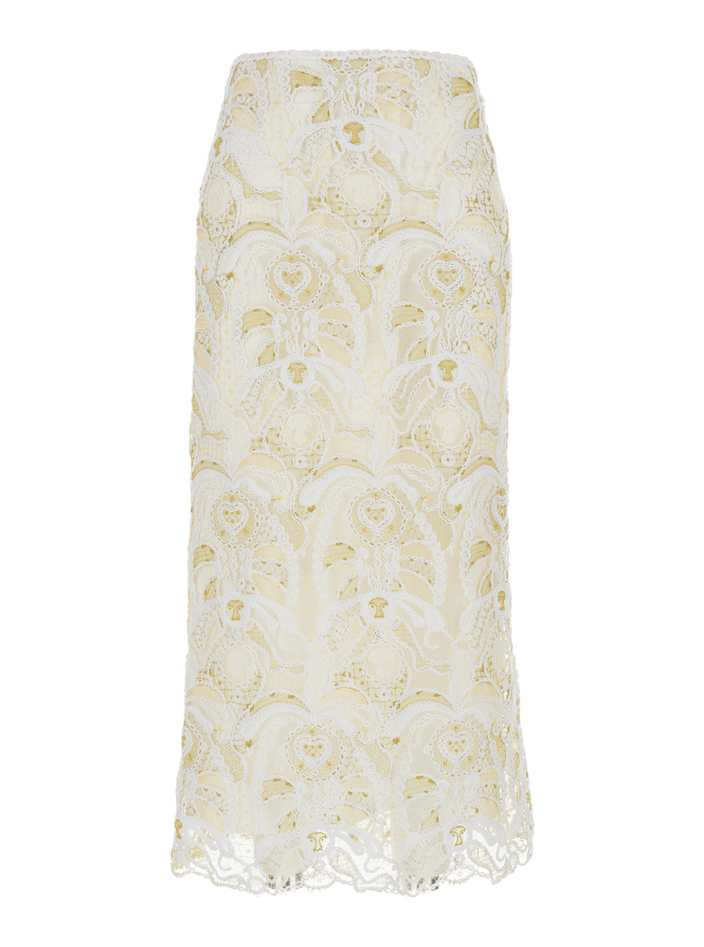 White Embroidered Open Knit Long Skirt Cotton Woman Polyester Others