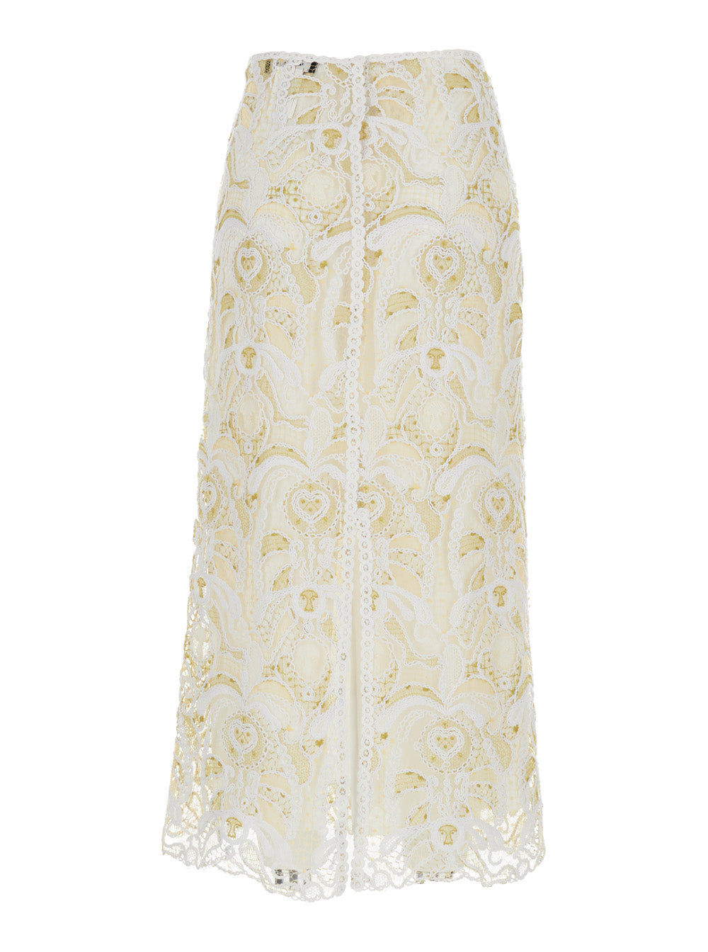 White Embroidered Open Knit Long Skirt Cotton Woman Polyester Others
