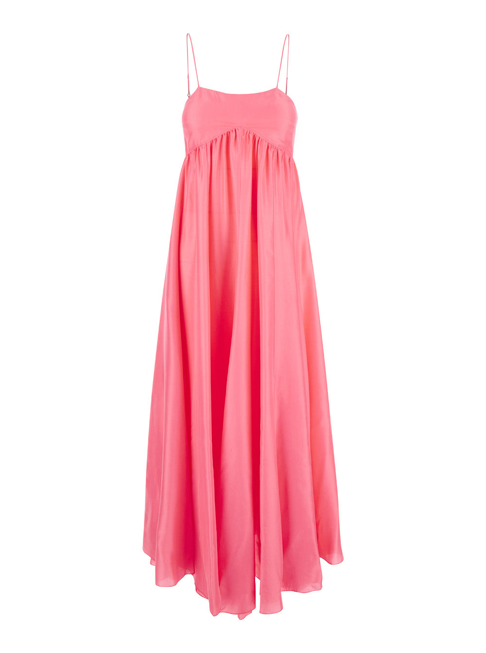 Habotai Long Salmon Pink Dress With High-Waist Point Silk Woman