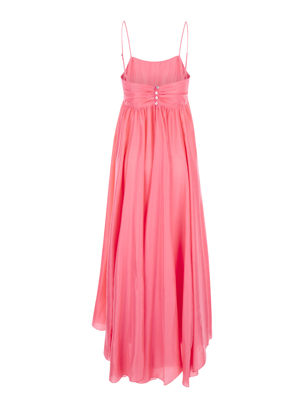 Habotai Long Salmon Pink Dress With High-Waist Point Silk Woman