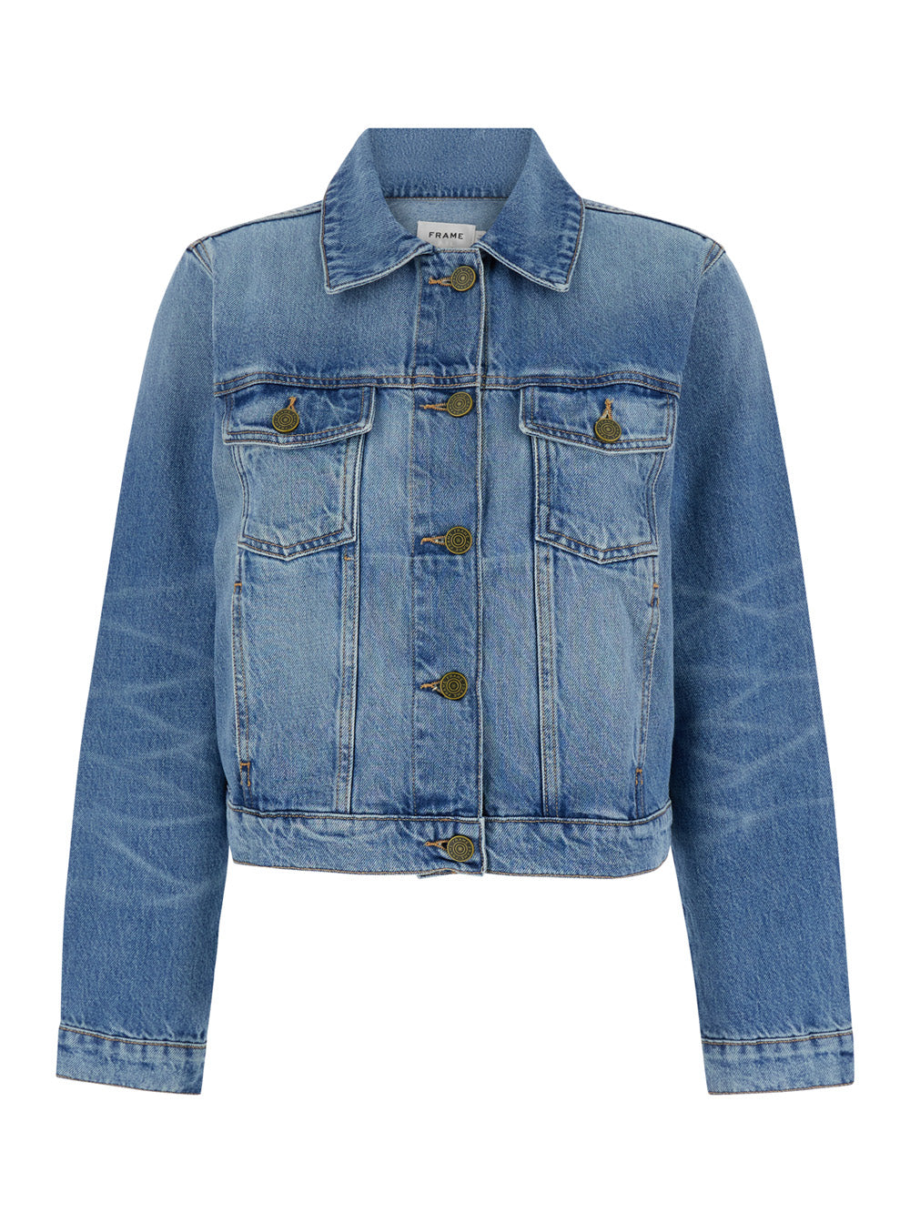 Light Blue Crop Jacket With Branded Button Cotton Denim Woman Blu