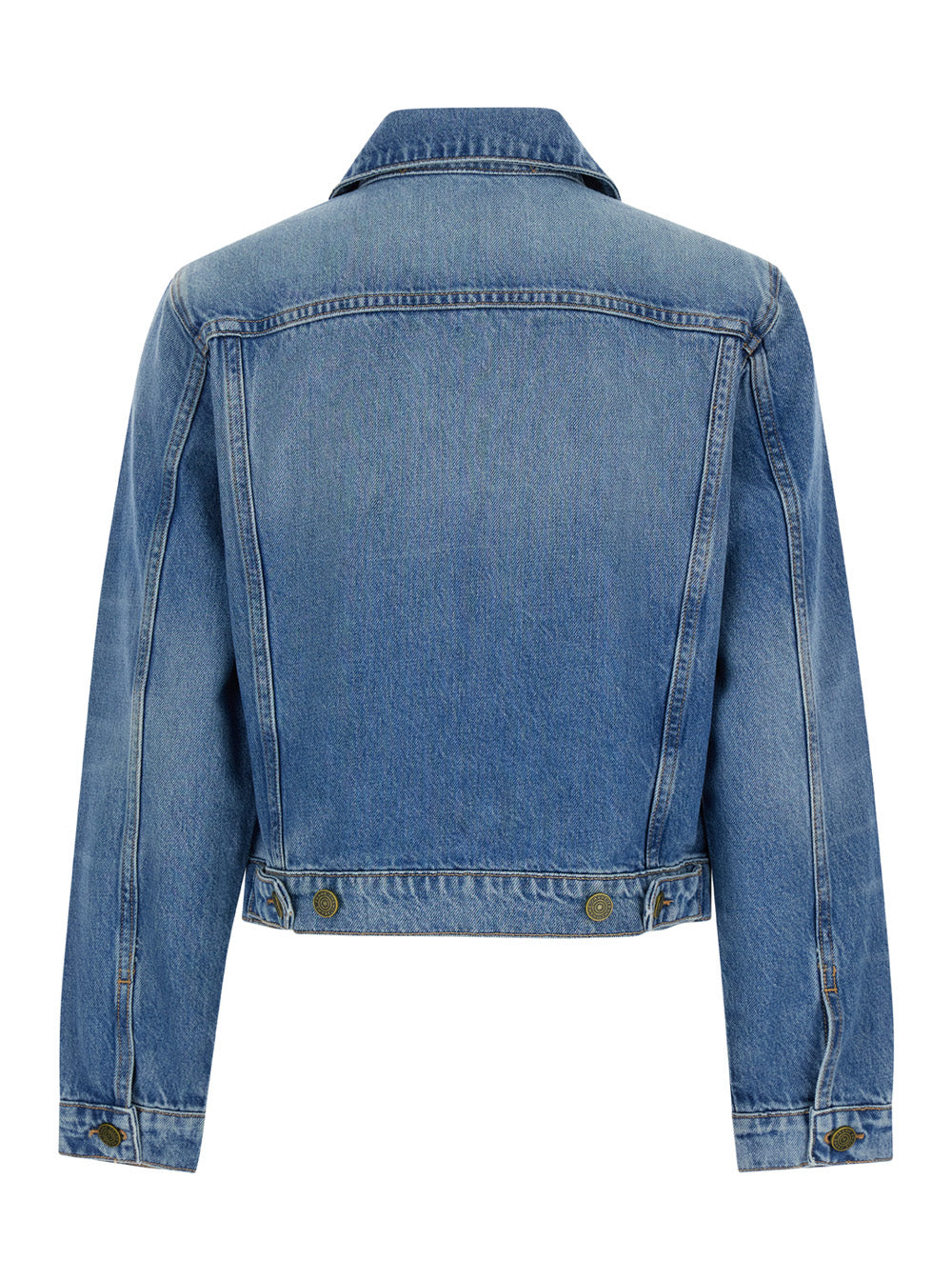 Light Blue Crop Jacket With Branded Button Cotton Denim Woman Blu