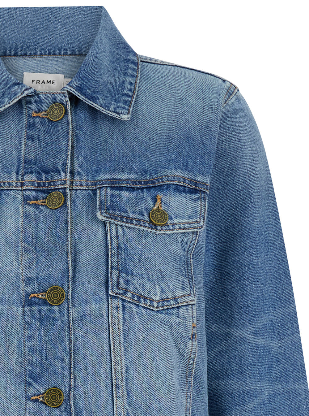 Light Blue Crop Jacket With Branded Button Cotton Denim Woman Blu