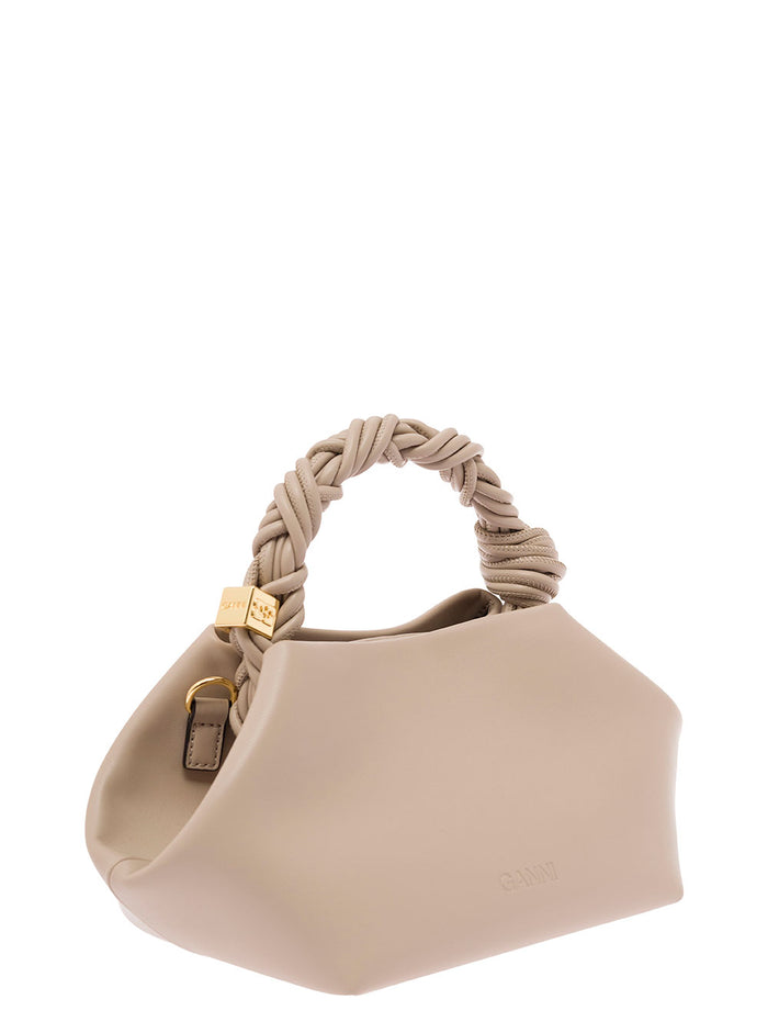 Ganni Bou Beige Handbag With Butterfly Logo And Hand-Braided Strands Leather Woman Recycled Pu Polyester Hand Bags