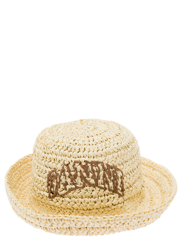 Yellow Bowler Hat Straw Woman Beige Rafia And Gloves