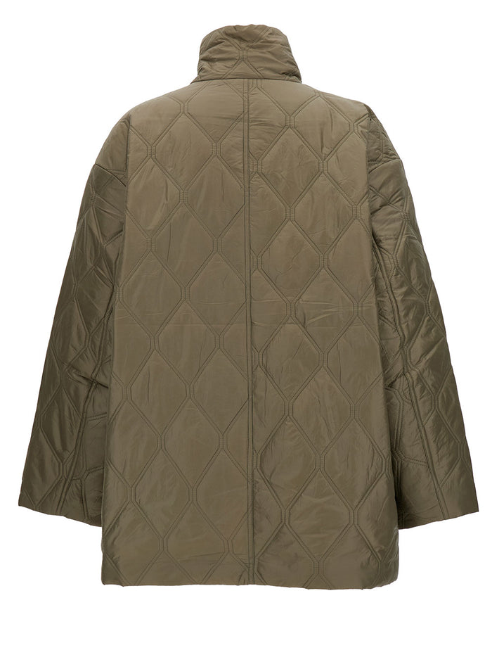 Green Quilted Jacket With High Neck And Buttons Recycled Polyamide Woman