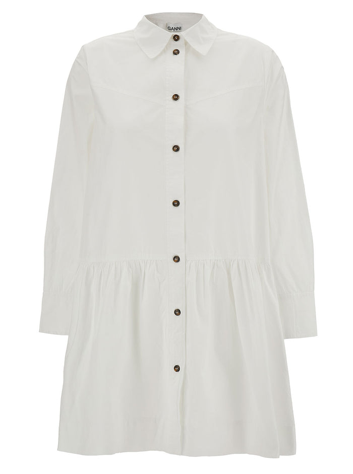 Mini White Shirt Dress With Flared Skirt Cotton Woman Organic