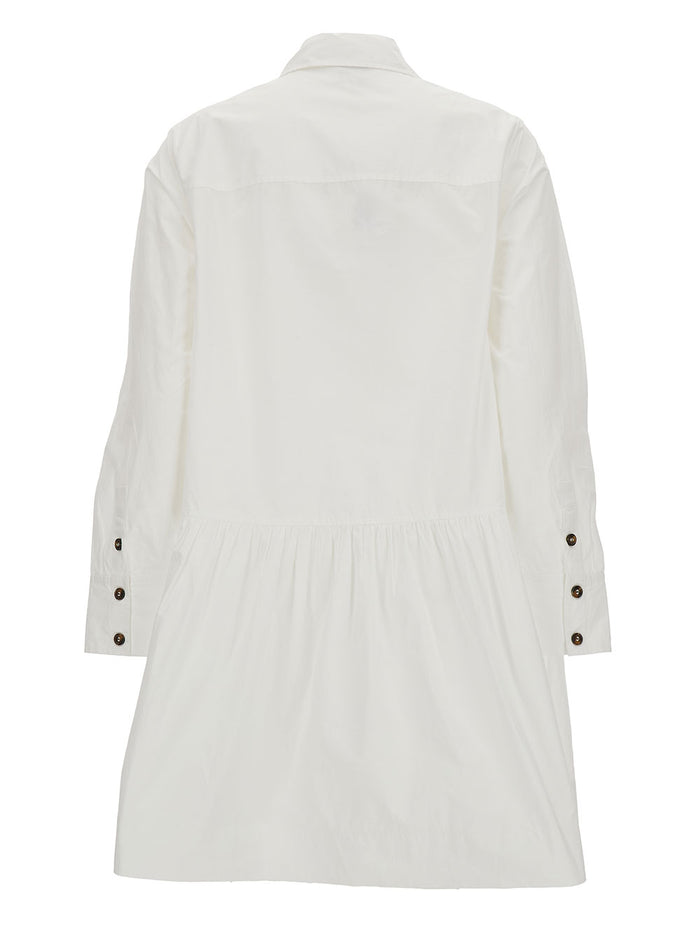 Mini White Shirt Dress With Flared Skirt Cotton Woman Organic
