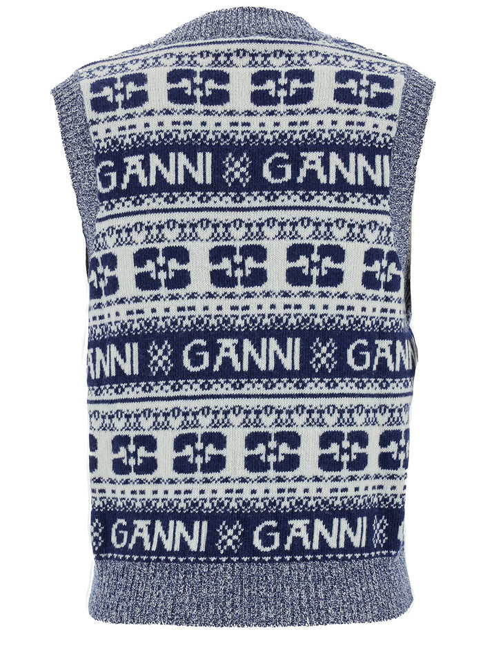 Grey Graphic V-Neck Vest Wool Blend Woman Blu Blazers