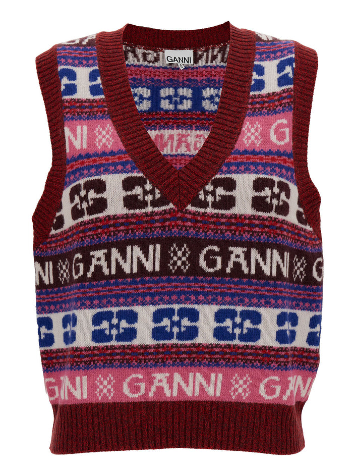 Multicolor Knit Vest With Logo Motif Wool Blend Woman Blazers