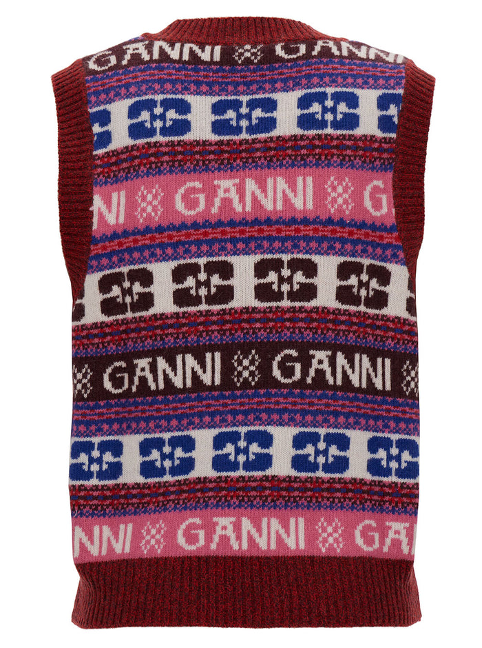 Multicolor Knit Vest With Logo Motif Wool Blend Woman Blazers