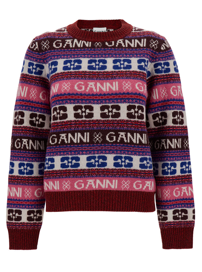 Multicolor O-Neck Sweater With Logo Motif Wool Blend Woman Jersey