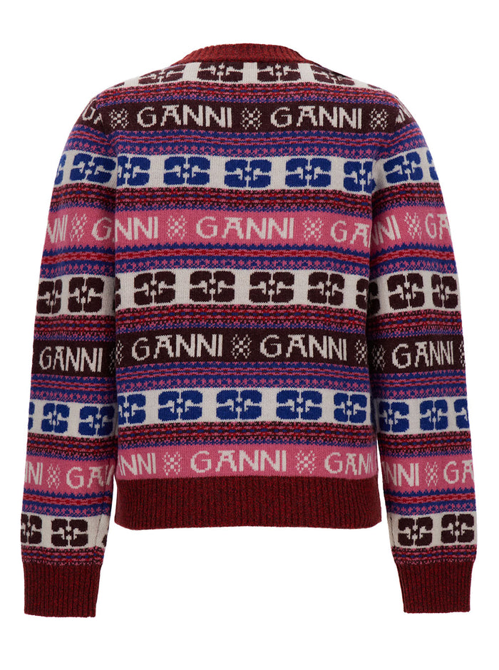 Multicolor O-Neck Sweater With Logo Motif Wool Blend Woman Jersey