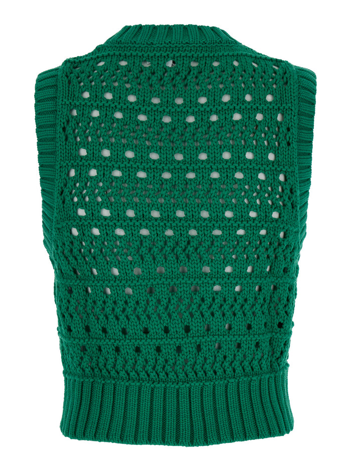 Green Crochet Vest With Logo Cotton Woman Organic Blazers