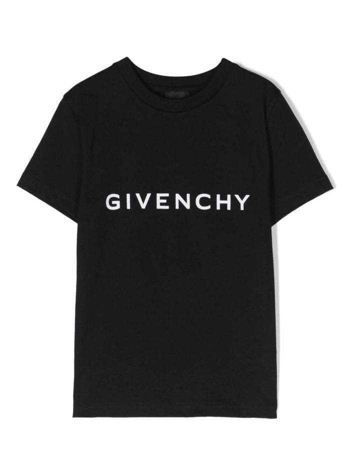 Black Crewneck T-Shirt With Contrasting Logo Lettering Print Cotton Boy Tshirts And Polo Shirts