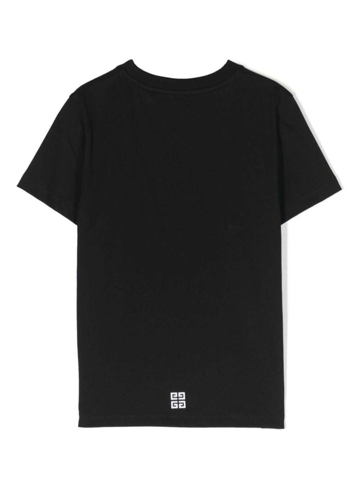 Black Crewneck T-Shirt With Contrasting Logo Lettering Print Cotton Boy Tshirts And Polo Shirts
