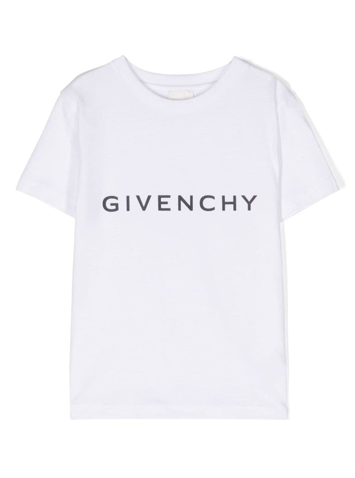 White Crewneck T-Shirt With Contrasting Logo Lettering Print Cotton Boy Tshirts And Polo Shirts