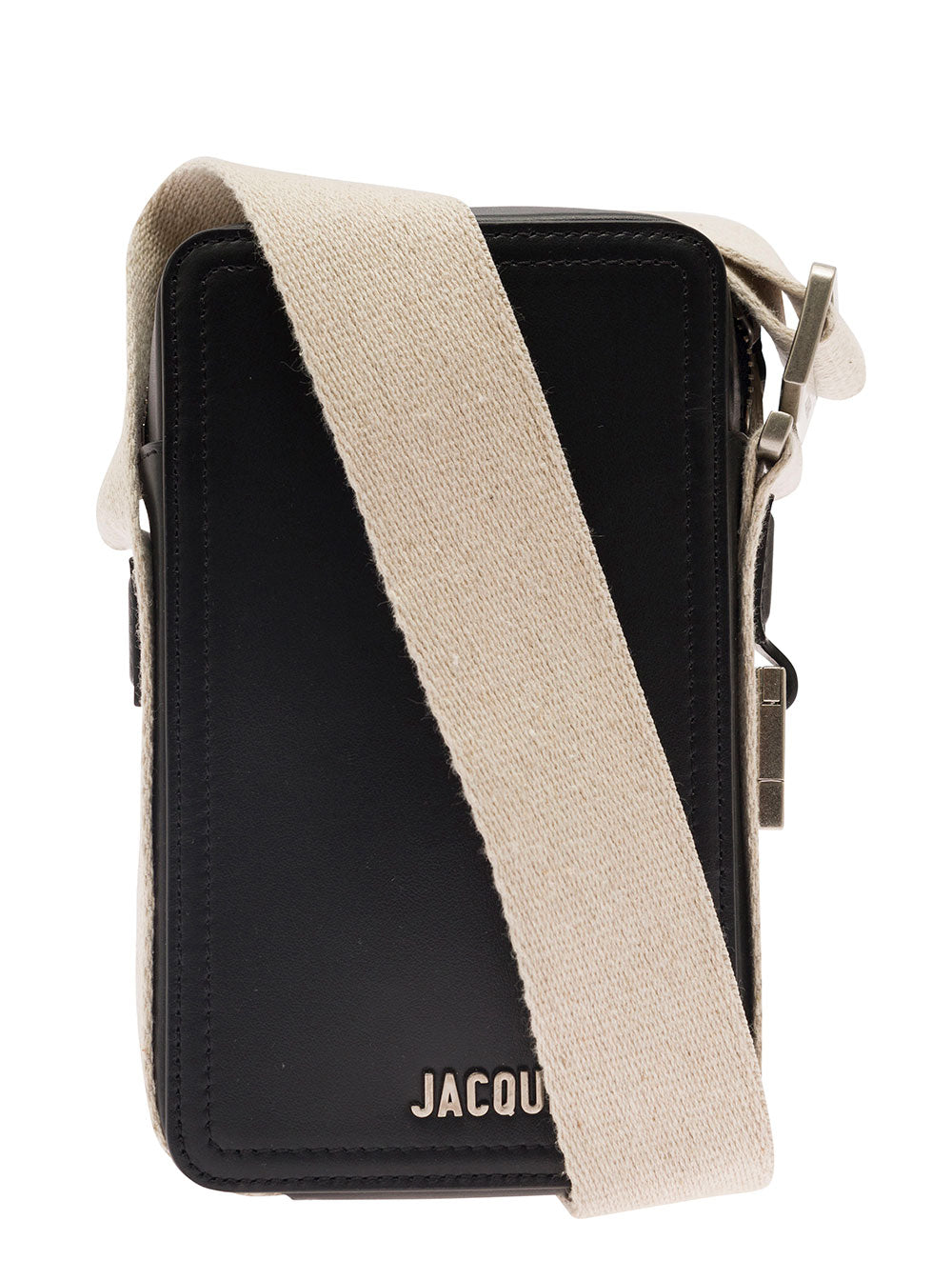 La Cuerda Vertical Black Shoulder Bag With Front Logo Smooth Leather Man Cow Crossbody