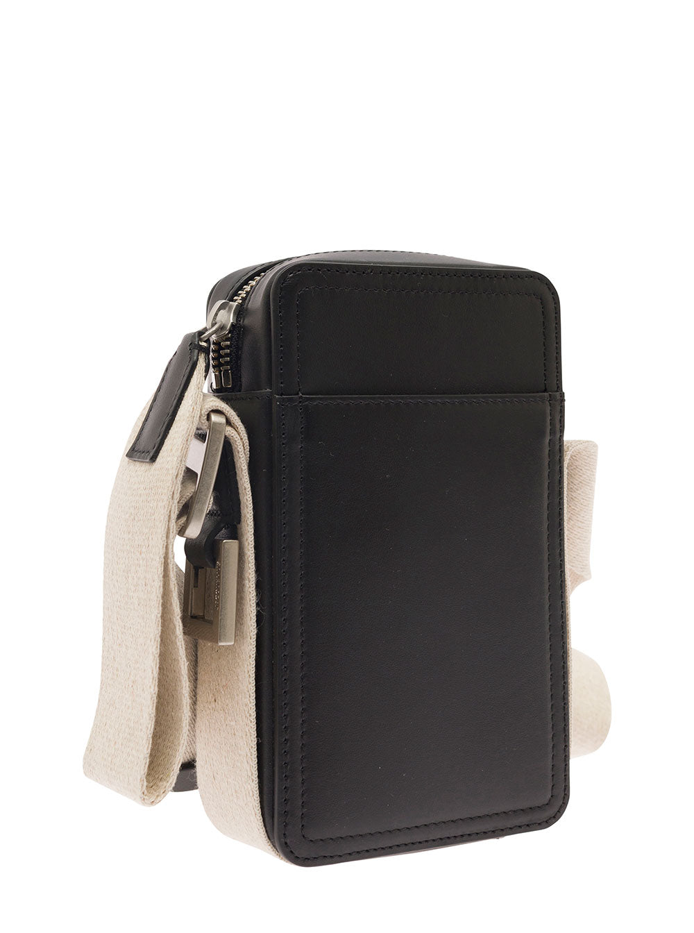 La Cuerda Vertical Black Shoulder Bag With Front Logo Smooth Leather Man Cow Crossbody