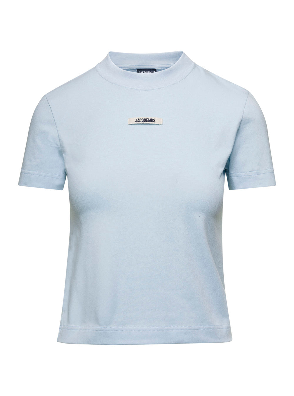 Light Blue Fitted T-Shirt With Logo Patch Stretch Cotton Woman Blu Tshirts And Polo Shirts