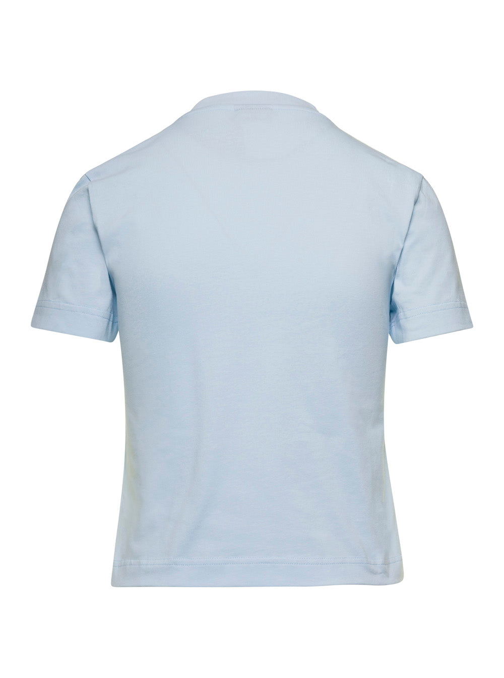 Light Blue Fitted T-Shirt With Logo Patch Stretch Cotton Woman Blu Tshirts And Polo Shirts