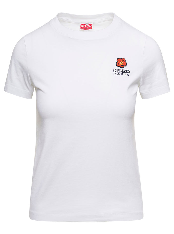 White Crewneck T-Shirt With Logo Embroidery Cotton Woman Tshirts And Polo Shirts