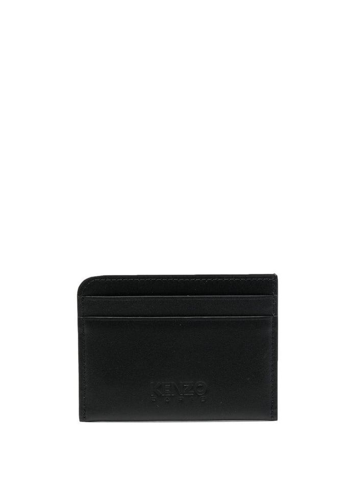 Black Cardholder With Boke Flower Logo Calf Leather Man Cow Products