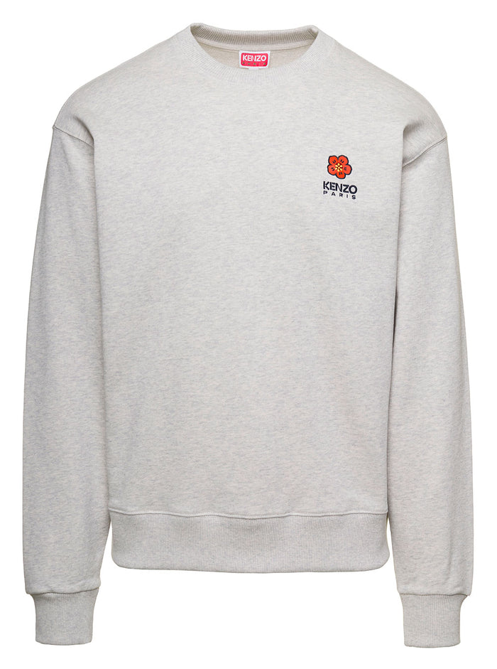 Grey Crewneck Sweatshirt With Logo Patch Cotton Man Coton Sweatshirts