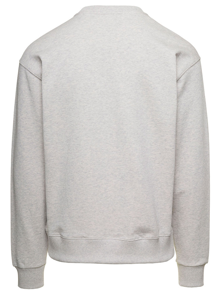 Grey Crewneck Sweatshirt With Logo Patch Cotton Man Coton Sweatshirts